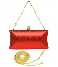 Evening Bag - Shimmery Silk w/ Rhinestones Accent Closure Knob - Red - BG-1120SL-RD